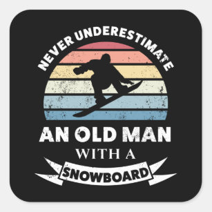 Oud Man met een Snowboard Funny Gift Dad Vierkante Sticker