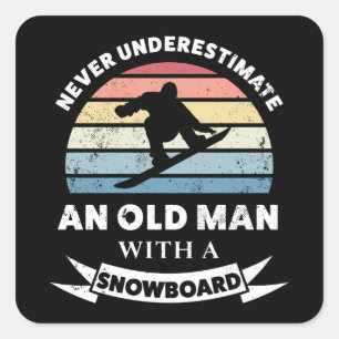 Oud Man met een Snowboard Funny Gift Dad Vierkante Sticker