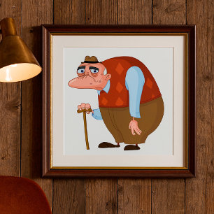 Oud Man met een suikerriet Poster