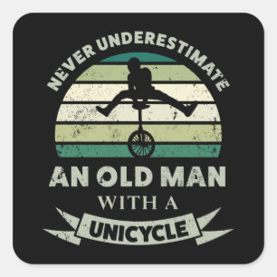 Oud Man met een unicycle Funny Papa Gift Vierkante Sticker