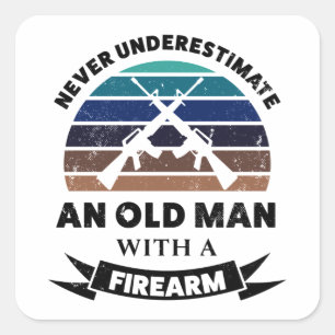 Oud Man met Firearm Funny Gift Dad Vierkante Sticker