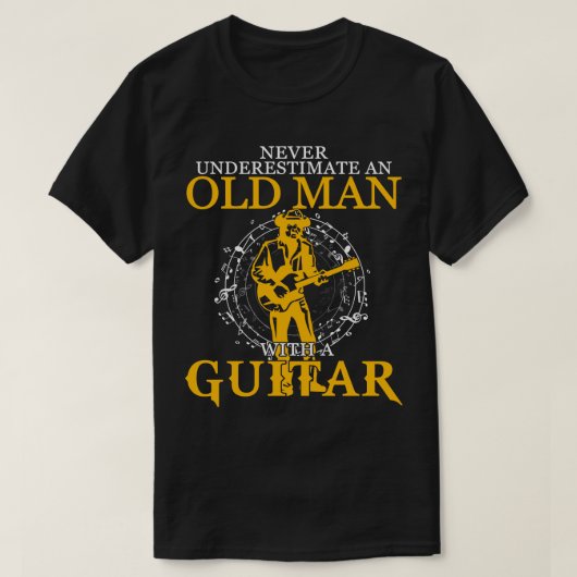 Oud Man met gitaargitaargitaarkleppen voor hem T-shirt (Design voorkant)