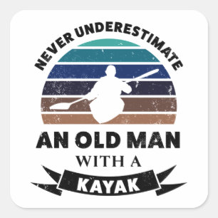 Oud Man met Kayak Funny Gift Dad Vierkante Sticker