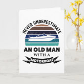 Oud Man met motorboot Funny Boating Gift Dads Kaart (Gele Bloem)