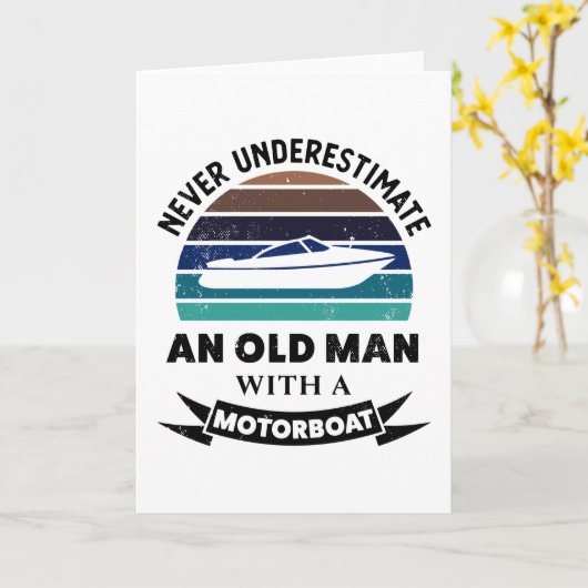 Oud Man met motorboot Funny Boating Gift Dads Kaart (Gele Bloem)