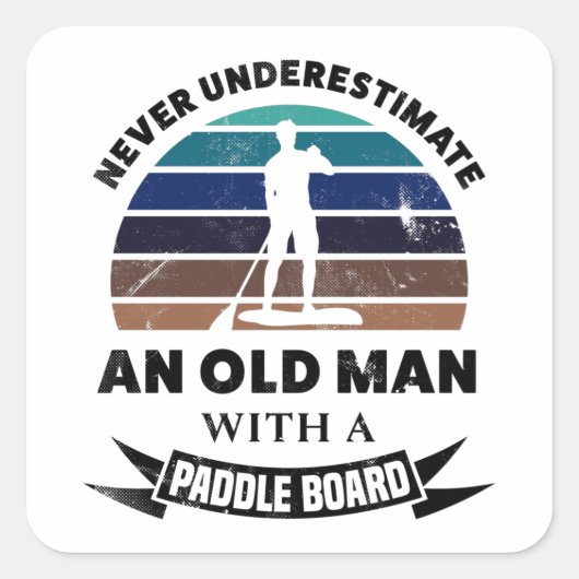 Oud Man met Paddleboarding board Vierkante Sticker (Voorkant)