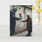 Oud Man met rode rozengraffiti Kaart (Gele Bloem)