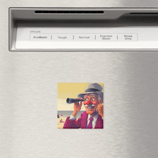 Oud Man met Spyglass op het strand, Grappig Magneet (Insitu (Vaatwasser))