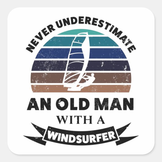 Oud Man met Windsurfer Funny Gift Dad Vierkante Sticker (Voorkant)