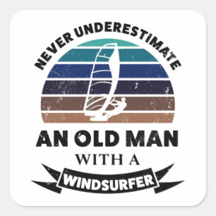 Oud Man met Windsurfer Funny Gift Dad Vierkante Sticker
