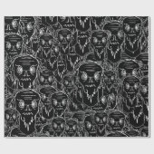 Oud man monster motief zwart-wit griezelig patroon cadeaupapier (Vlak)