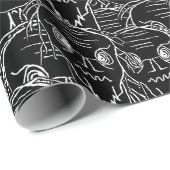 Oud man monster motief zwart-wit griezelig patroon cadeaupapier (Rol Hoek)