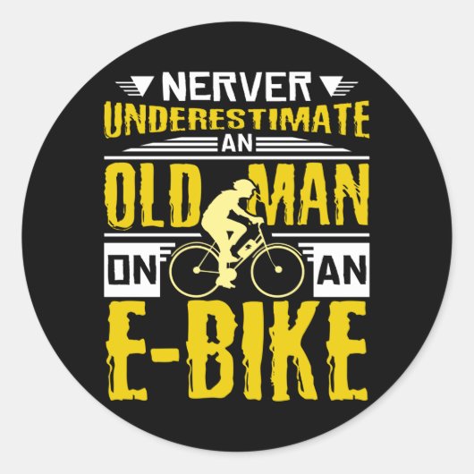 Oud Man op E-fiets Ronde Sticker (Voorkant)