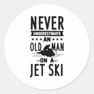 Oud Man op een Jet Ski Ronde Sticker