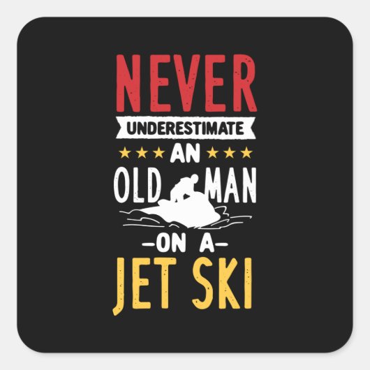 Oud Man op een Jet Ski Vierkante Sticker (Voorkant)