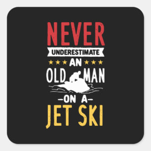 Oud Man op een Jet Ski Vierkante Sticker