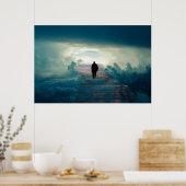 Oud Man op trap naar hemel in de wolken Poster (Keuken)