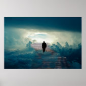 Oud Man op trap naar hemel in de wolken Poster (Voorkant)