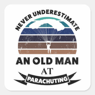Oud Man Parachuting Funny Gift Dad Vierkante Sticker