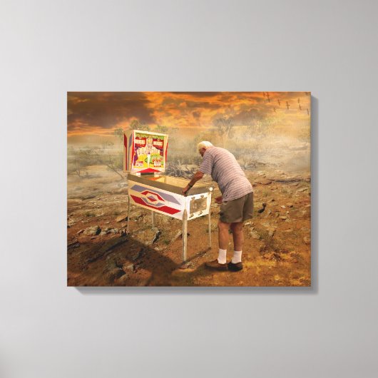 Oud Man Pinball spelen in de Outback Surreal Art Canvas Afdruk (Voorkant)