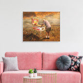 Oud Man Pinball spelen in de Outback Surreal Art Canvas Afdruk (Insitu (Woonkamer))
