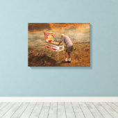 Oud Man Pinball spelen in de Outback Surreal Art Canvas Afdruk (Insitu (Houten vloer))