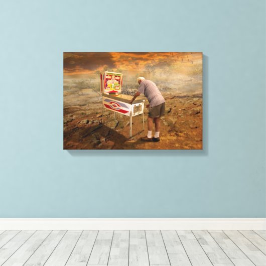 Oud Man Pinball spelen in de Outback Surreal Art Canvas Afdruk (Insitu (Houten vloer))