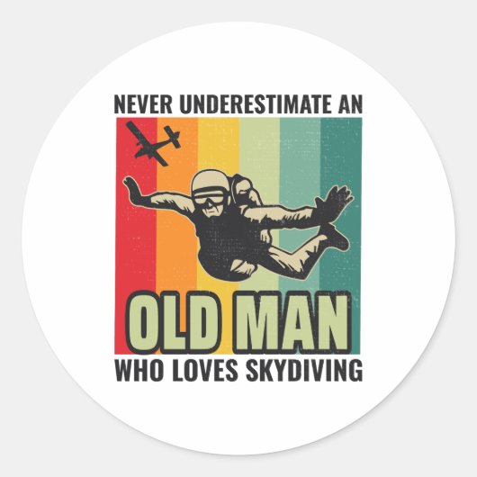 Oud Man Skysurfing Skydiving Parachuting Ronde Sticker (Voorkant)