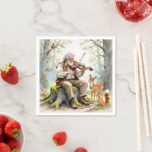 Oud Man speelt viool in het bos Servet (Insitu)