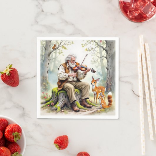 Oud Man speelt viool in het bos Servet (Insitu)