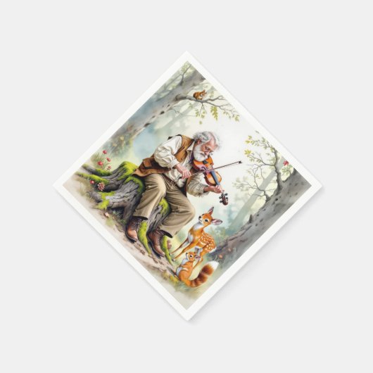 Oud Man speelt viool in het bos Servet (Hoek)