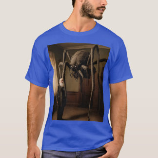 Oud Man staat naast een reusachtig spinmonster T-shirt