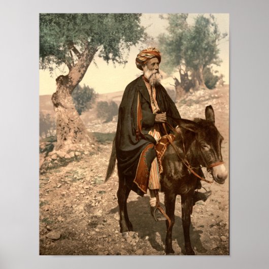 Oud man uit Bethlehem op een ezel Poster (Voorkant)