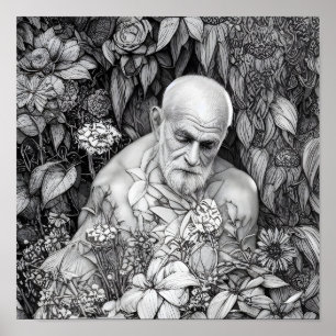 Oud Man van Planten en bloemen digitale kunst Poster