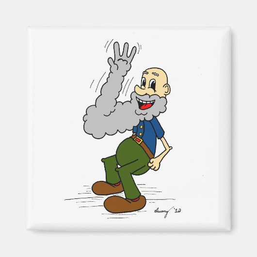 Oud Man Waving Beard Magnet (Voorkant)