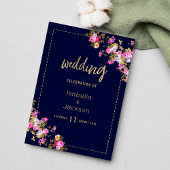 Oud marineblauw roze goud bloemmotief menu
