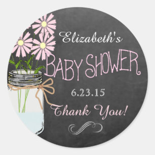 Oud Mason Jar Met Roze Bloemen Baby shower Ronde Sticker