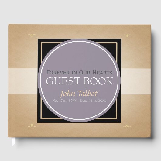 Oud Mauve Circle Black Square Memorial Guest Book Gastenboek (Voorkant)