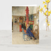 Oud meisje bij spinnewiel kaart (Gele Bloem)