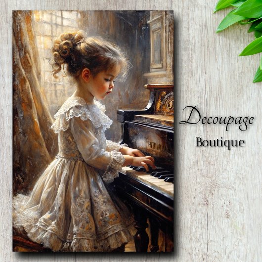 Oud Meisje dat Piano Speelt Découpage Tissuepapier