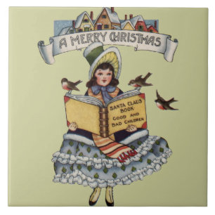 Oud Meisje en Kerstman Kerstboek Tegeltje