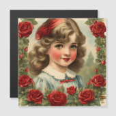 Oud meisje met rozen magnetische uitnodiging (Voorkant / Achterkant)