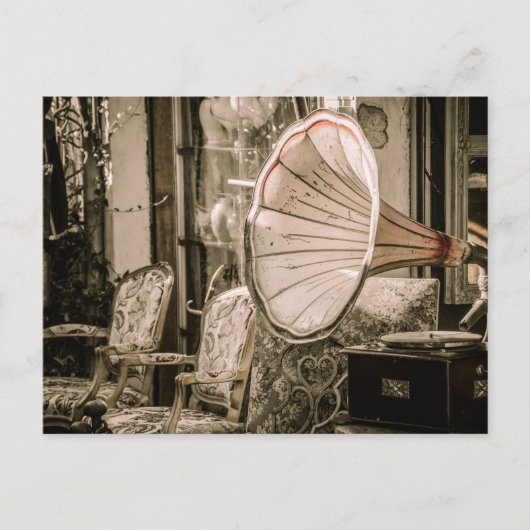 oud meubilair en grammofon briefkaart (Voorkant)