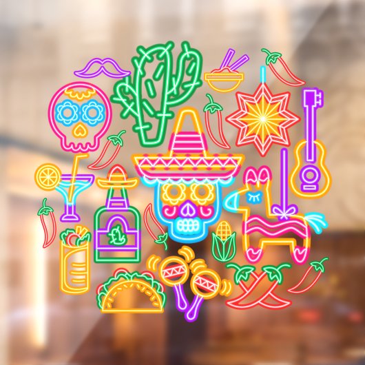 Oud Mexico Cinco de Mayo Faux Neon Light Raamsticker (Vel 2)