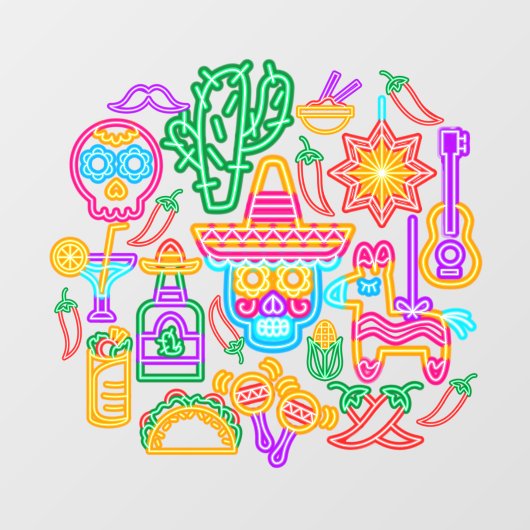 Oud Mexico Cinco de Mayo Faux Neon Light Raamsticker (Vel)