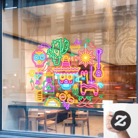 Oud Mexico Cinco de Mayo Faux Neon Light Raamsticker (Cafe Raam)