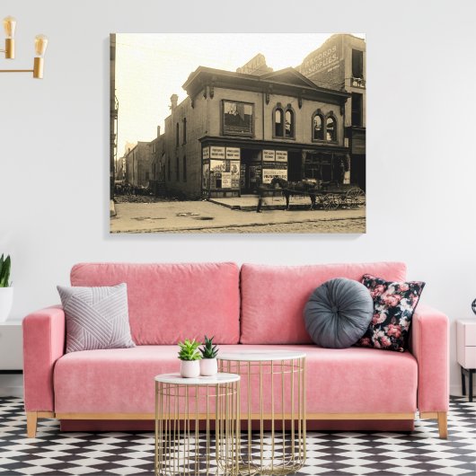 Oud Milwaukee 1912 Diller's apotheek McGreal Bldg Canvas Afdruk (Insitu (Woonkamer))