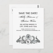 Oud Monogram met Pauwstaarten Aankondigingskaart (Voorkant / Achterkant)