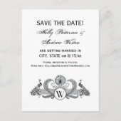 Oud Monogram met Pauwstaarten Aankondigingskaart (Voorkant)