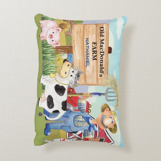 Oud monogram van het Boerderij MacDonald's E-I-E-I Accent Kussen (Achterkant (Verticaal))